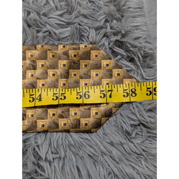 Jos A Bank 100% Silk Handmade Tie Gold Brown Blue Geometric Interlocking Necktie - Picture 5 of 8